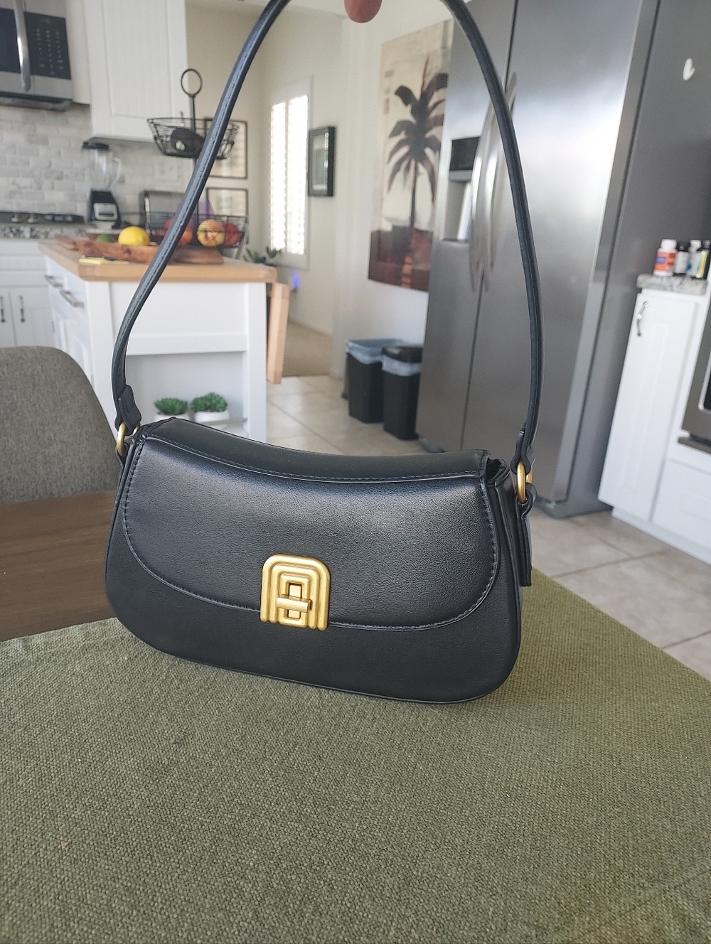 Black Faux Leather Shoulder Bag with Gold Hardware NWOT